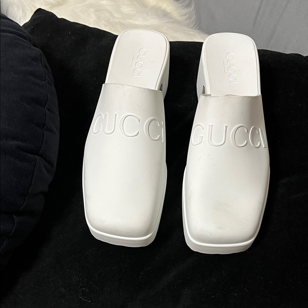 Gucci Embossed White Slides